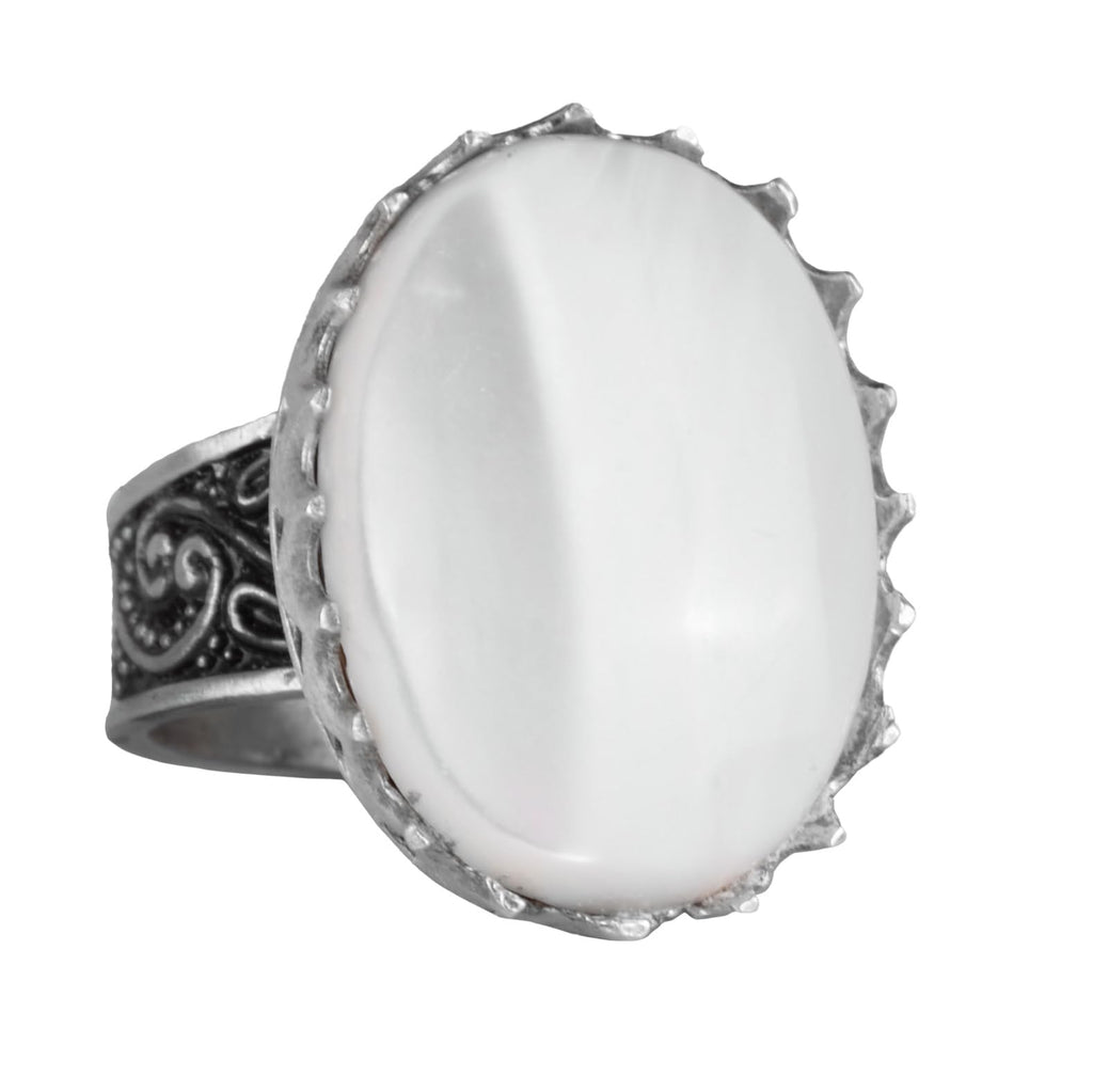 Natural Oyster Shell Stone Ring - 925 Sterling Silver Handmade Ring