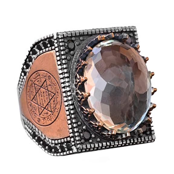 Natural Citrine Stone Ring, 17.45 Carat, Men's 925 Sterling Silver Ring