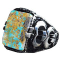 KAMBO Handmade 925 Sterling Silver Men's Ring with Genuine Natural Turquoise Rectangular Stone, Vintage Gemstone Stateme