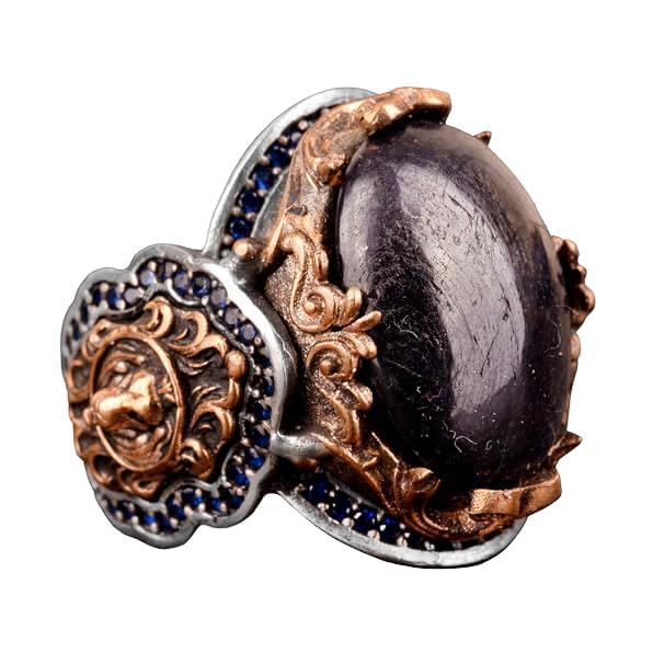 Natural Sapphire Stone Ring, Lion Ring, 925 Sterling Silver Men's Ring