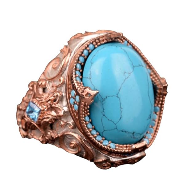925 Sterling Silver Men's Ring, Artificial Turquoise Stone Ring