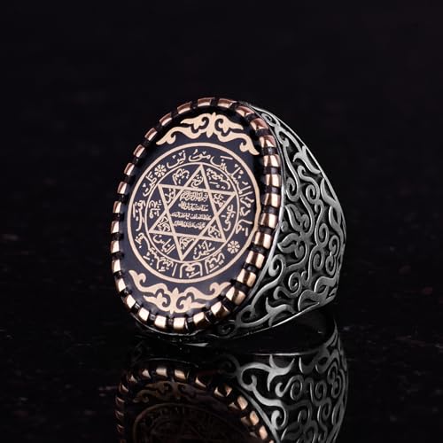 KAMBO Handmade 925 Sterling Silver Men's Ring, Religious Kabbalah David Star of Solomon Design, Vintage Statement Ring f