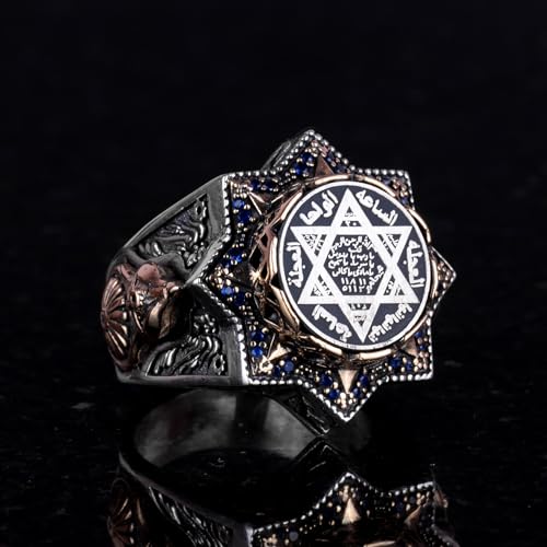 Falcon Jewelry, Mens Solomon Ring, Star of David Seal Symbol, David of Star, Gift Gents, Talisman Ring, 925 Sterling Sil