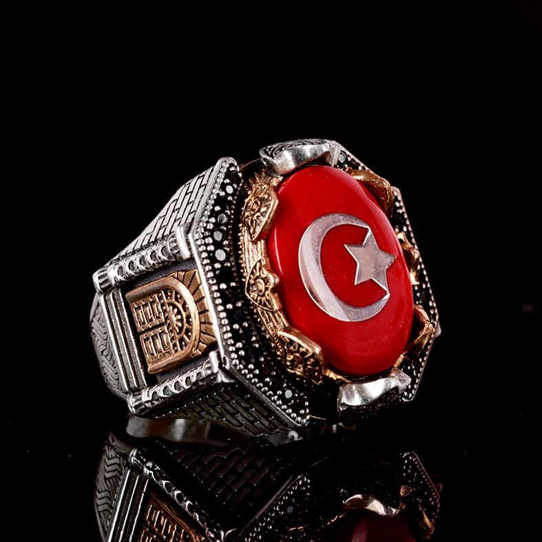 925 Sterling Silver Men's Ring - Bold Star and Crescent Design, Suitable for Daily Use and Special Events — 2
