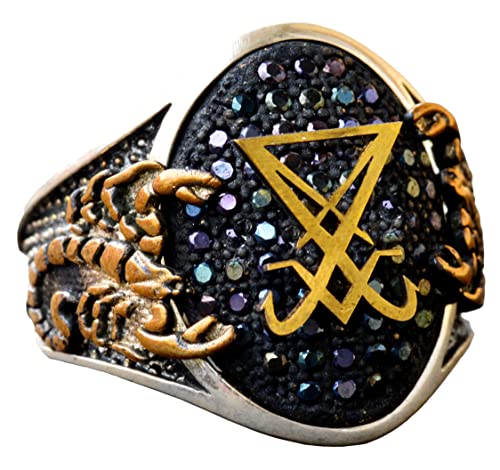 KAMBO Handcrafted Men's Scorpion Ring with Black Agate Gemstone, 925 Sterling Silver, Gold Plated, Intricate King Signet