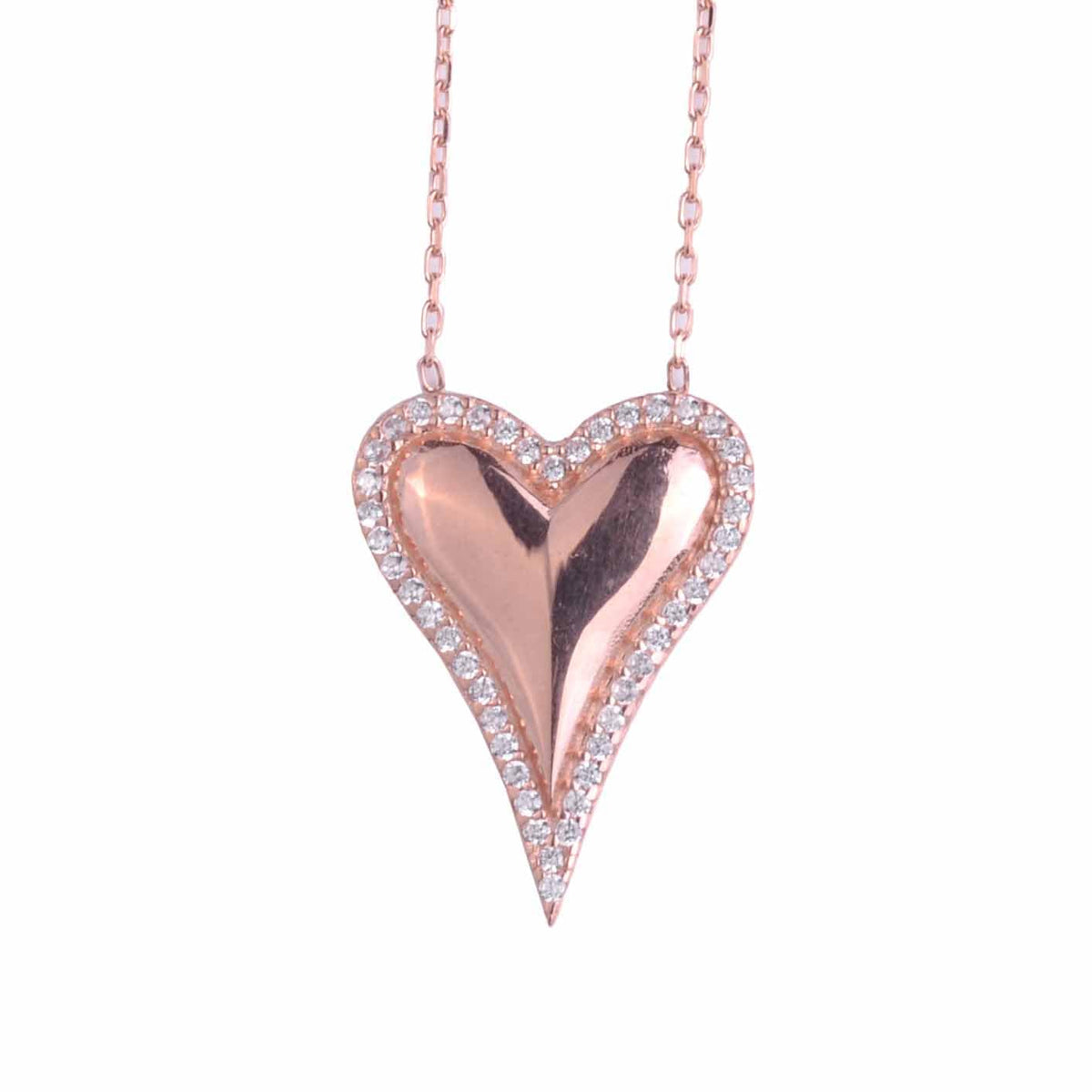 KAMBO 925 Sterling Silver Women's Heart Necklace – Small Charm with Pink Gold Plated Cubic Zirconia – Elegant Minimalist Jewelry Gift – 43cm Chain