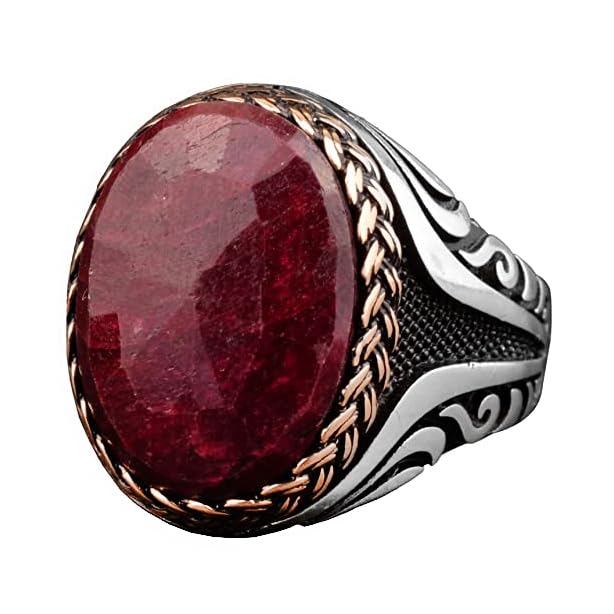 Natural Ruby Stone Ring - Men's Ring - 925 Sterling Silver Custom Design