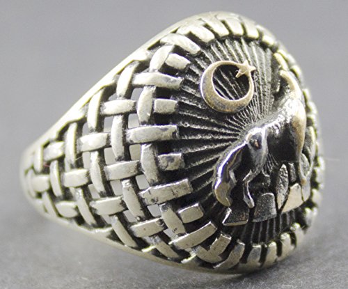 KAMBO Handmade 925 Sterling Silver Men's Ring, Vintage Wolf Animal Wildlife Design, Statement Jewelry Gift for Him, Birt