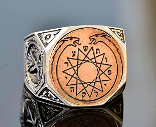 KAMBO Men's Masonic Ring Handmade 925 Sterling Silver Jewish Magic Ring with Double Headed Dragon Design Vintage Stateme