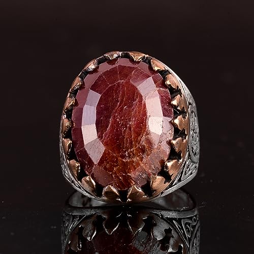 Falcon Jewelry Handmade 925 Sterling Silver Men’s Ring with Natural Ruby Gemstone, Art Deco Falcon Design, Vintage State