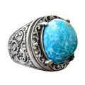 KAMBO Handmade Natural Turquoise Stone Men's Ring in 925 Sterling Silver, Vintage Style-2 Statement Ring, Unique Gift fo