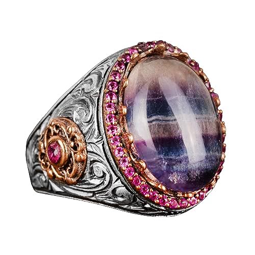 Natural Fluorite Stone Ring, Handmade 925 Sterling Silver Ring