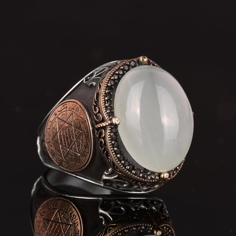 Star of David Ring | Cabochon Aquamarine Stone | 925 Sterling Silver Men's Ring — 3