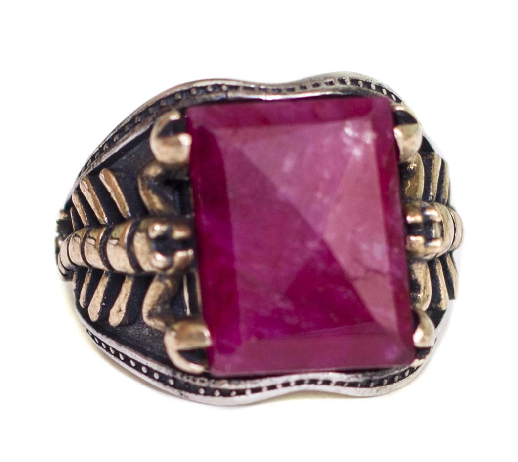 KAMBO 925 Sterling Silver Men's Ring - Natural Ruby Gemstone Scorpion Design