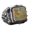 KAMBO Real Arizona Green Turquoise Stone Ring, Byzantine Ring, Silver Unisex Ring (Style-1)