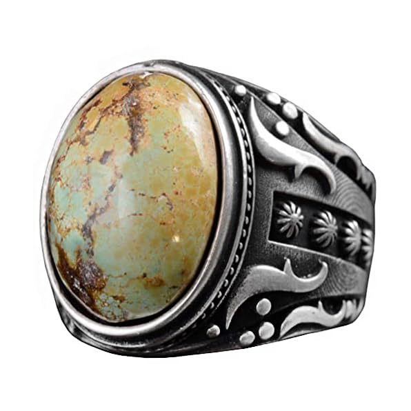 925 Sterling Silver Men's Ring Natural Arizona Turquoise Stone - Vintage Design Handmade Jewelry (Model-2)
