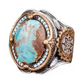 925 Sterling Silver Natural Arizona Turquoise Stone Ring, Oval Silver Ring