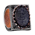 KAMBO Handmade 925 Sterling Silver Men's Arabic Ring with Natural Onyx Stone, Minimalist Vintage Statement Jewelry, Symb