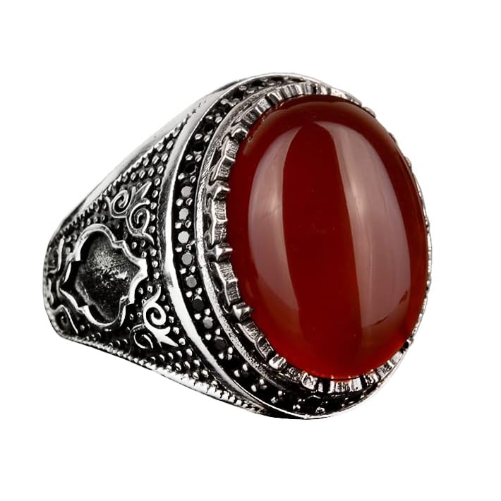 Natural Stone Ring, 925 Sterling Silver Men's Ring