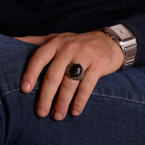 KAMBO Handmade 925 Sterling Silver Smoky Quartz Ring for Men, Genuine Natural Gemstone Statement Ring, Vintage Style Bir