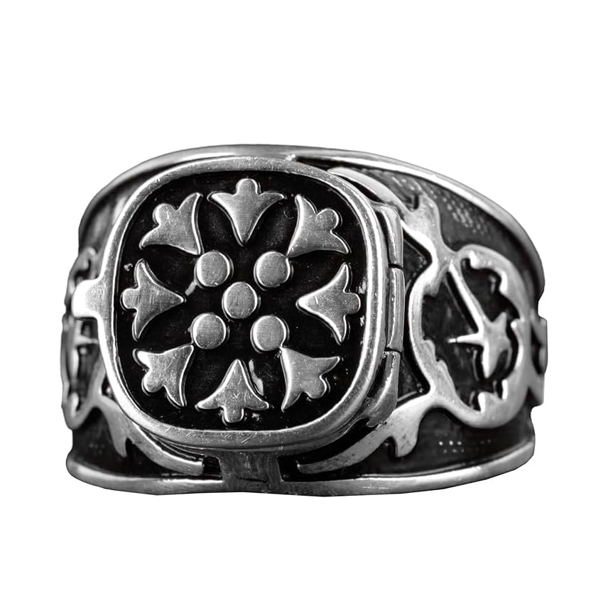 KAMBO Handmade 925 Sterling Silver Men's Hidden Compartment Ring - Minimalist Poison Box Design, Secret Storage Statemen