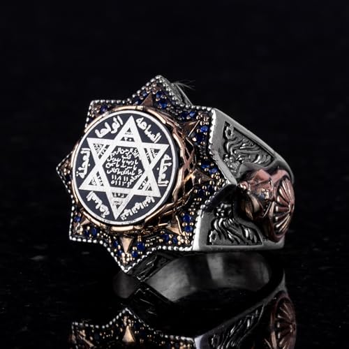 Falcon Jewelry, Mens Solomon Ring, Star of David Seal Symbol, David of Star, Gift Gents, Talisman Ring, 925 Sterling Sil