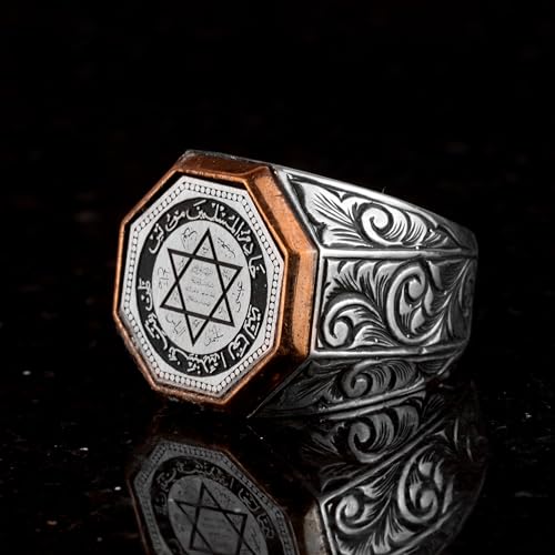 KAMBO Handmade Men's 925 Sterling Silver Solomon's Seal Ring - Vintage Star of David Jewish Motif Statement Ring, Sterli