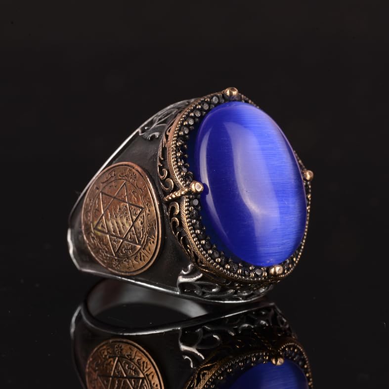 Star David Silver Ring - Dark Blue Stone of Promise — 5