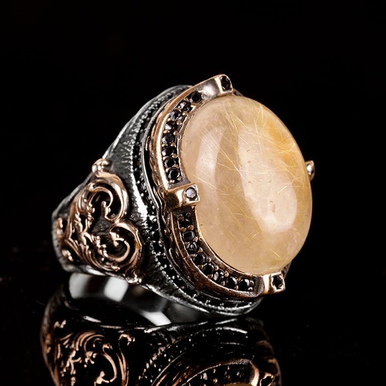 Natural Stone Ring, Oval Ring, 925 Sterling Silver Ring — 7
