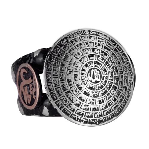 Falcon Jewelry KAMBO 925 Sterling Silver Men’s Ring Handmade Islamic Esmaul Husna Arabic Vintage Statement Ring Wedding 