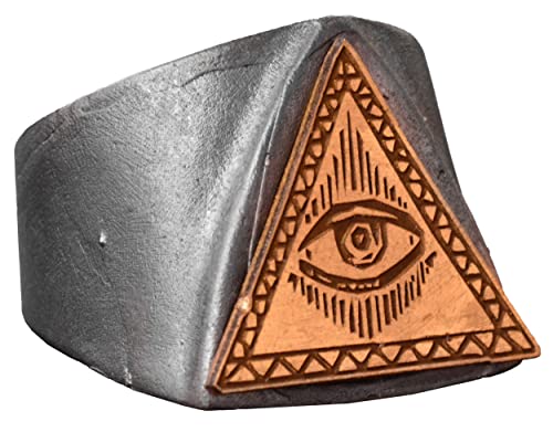 Handcrafted 925 Sterling Silver Men's Ring with Gold-Plated Triangle Eye Symbol