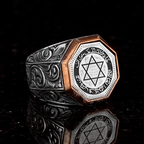 KAMBO Handmade Men's 925 Sterling Silver Solomon's Seal Ring - Vintage Star of David Jewish Motif Statement Ring, Sterli