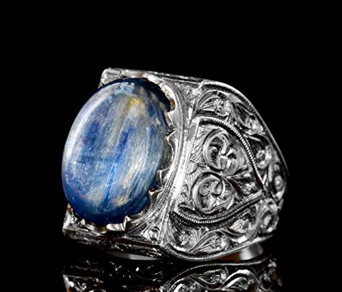 KAMBO 925 Sterling Silver Men's Ring Handmade with Genuine Natural Pearl Stone Byzantine Style Vintage Statement Jewelry