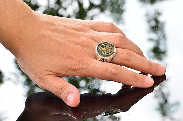 KAMBO 925 Sterling Silver Men's Handmade Arabic Islamic Ayatul Kursi Ring Minimalist Solid Silver Statement Band Customi