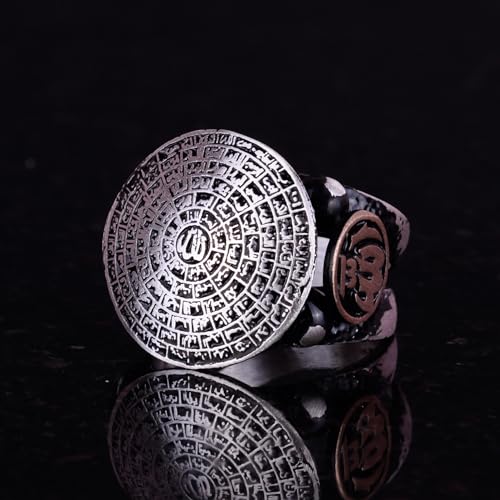 Falcon Jewelry KAMBO 925 Sterling Silver Men’s Ring Handmade Islamic Esmaul Husna Arabic Vintage Statement Ring Wedding 
