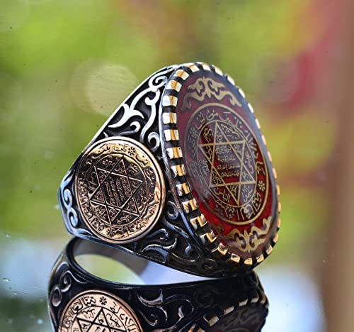 KAMBO Solomon Men's Ring Handmade 925 Sterling Silver Solid Silver Minimalist Arabic Design David of Star Motif Statemen