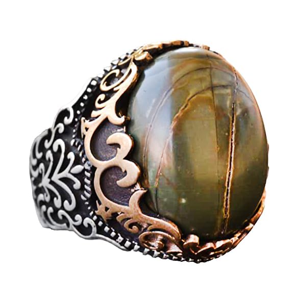 Handcrafted Natural Jade Stone Ring | 925 Sterling Silver Men's Ring | Balance and Grounding Design