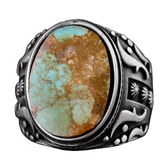 925 Sterling Silver Men's Ring with Natural Arizona Turquoise Stone - Vintage Design Handmade Jewelry
