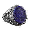 Men's Natural Lapis Lazuli Ring, 925 Sterling Silver, Handcrafted Medieval Design