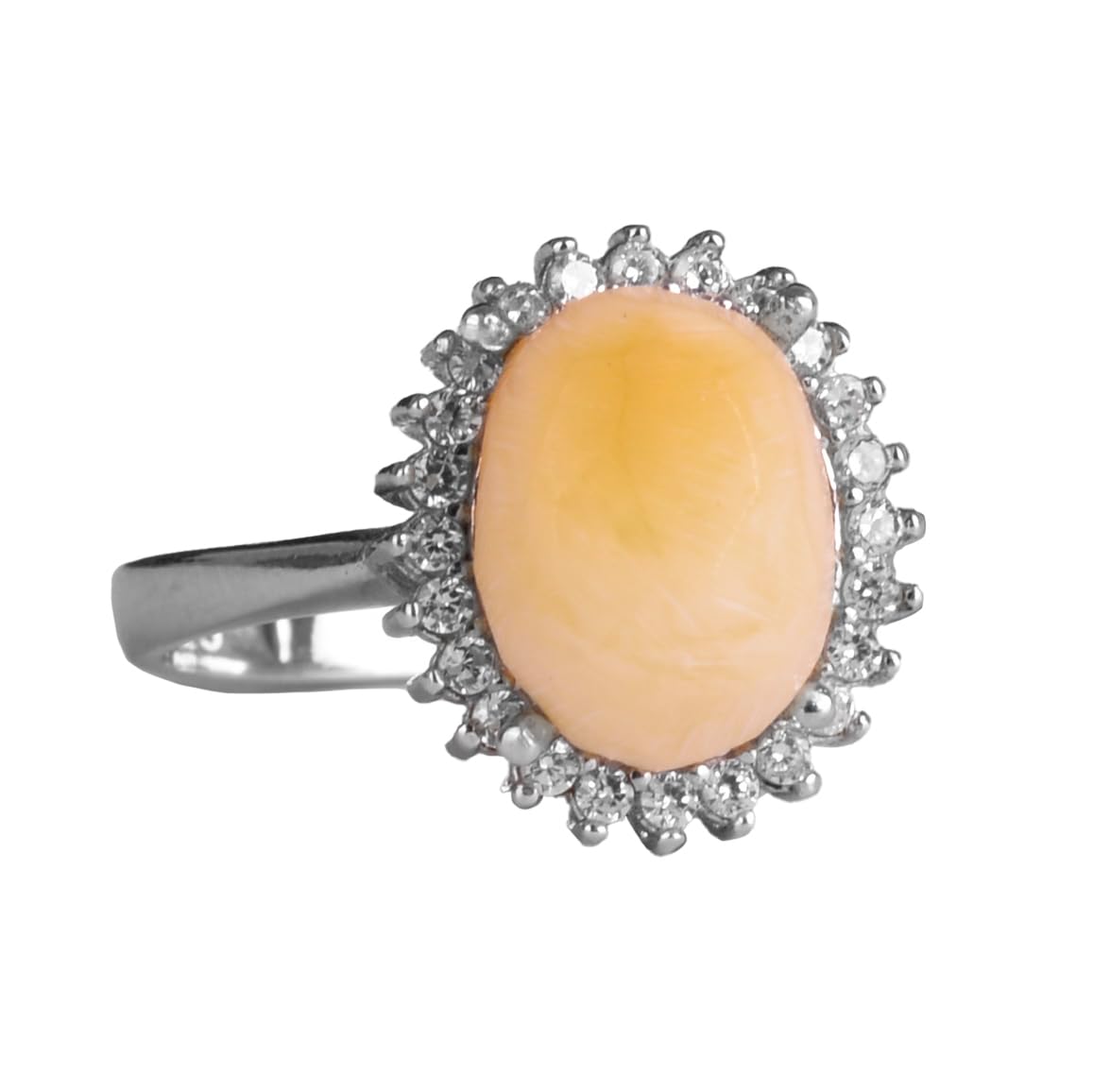 KAMBO Natural Raw Amber Stone 925 Sterling Silver Women's Ring – Elegant Halo Design Jewelry