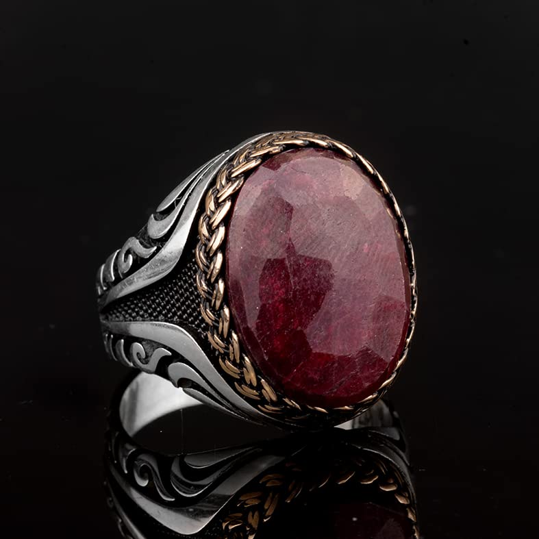 Natural Ruby Stone Ring - Men's Ring - 925 Sterling Silver Custom Design — 4