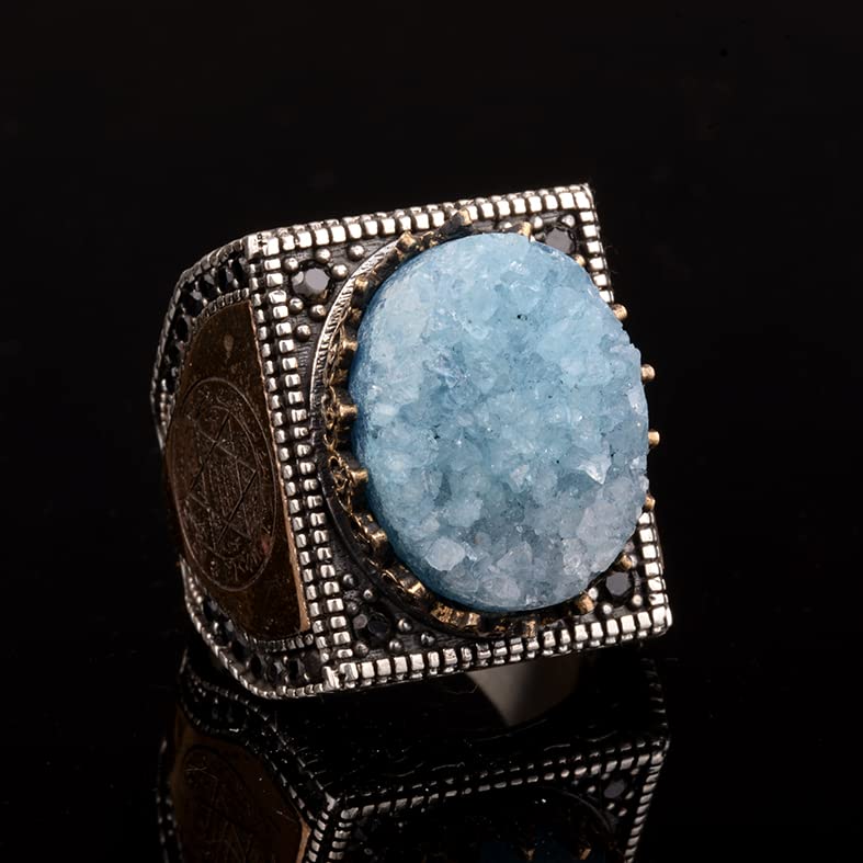 Natural Druzy Quartz Ring - 925 Sterling Silver — 5