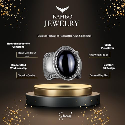 KAMBO Natural Gemstone Ring for Men, 925 Solid Sterling Silver, Unique Design, Size Available