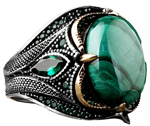 Natural Malachite Stone Ring - 925 Sterling Silver Men's Ring (Model-2)