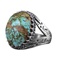 KAMBO Natural Turquoise Stone and Arabic Calligraphy Design 925 Sterling Silver Men's Ring