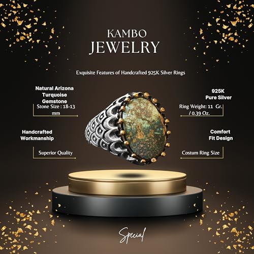 KAMBO Handmade Natural Turquoise Men's Ring in 925 Sterling Silver | Bold Earthy Gemstone Design | Vintage Statement Jew
