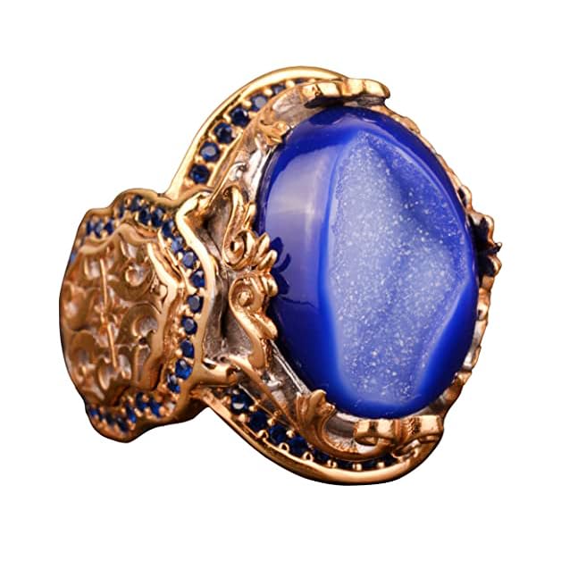Handmade 925 Sterling Silver Ring with Dark Blue Natural Druzy Quartz