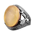 Natural Amber Stone Men's Ring, 925 Sterling Silver
