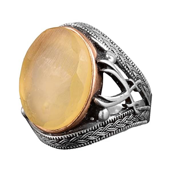 Natural Amber Stone Men's Ring, 925 Sterling Silver