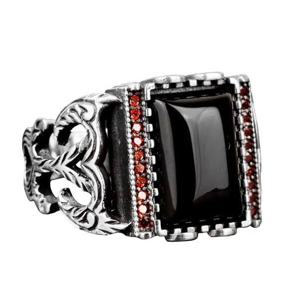 Natural Obsidian Stone Ring, 925 Sterling Silver Men's Ring